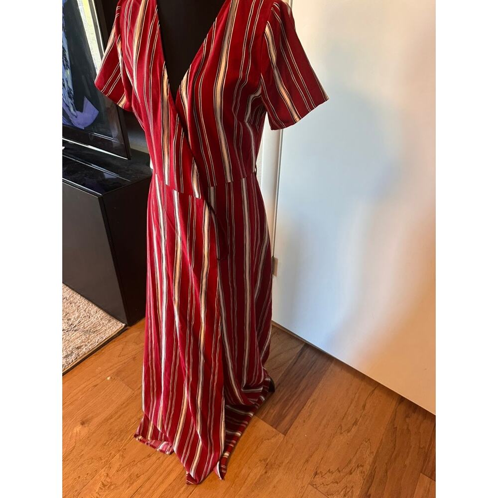 Sadie + Sage | Red Striped Short Sleeve Wrap Maxi Dress Boutique Style Size S
